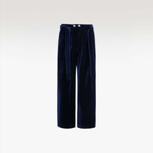 Navy Reverie Trousers | Premium Velvet, High-Waist Fluid Wide-Leg Silhouette