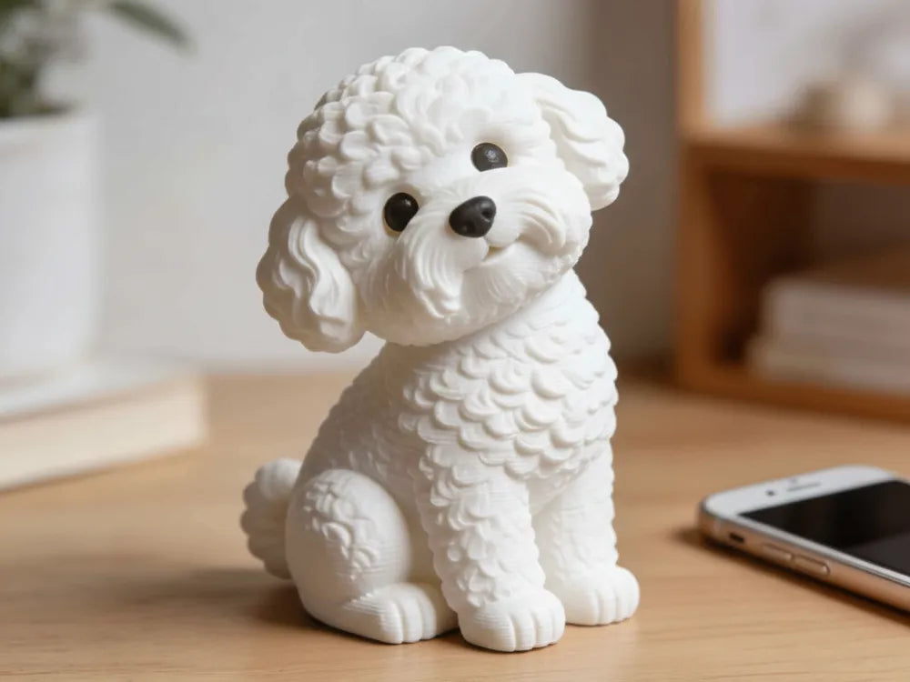 Cute Curly Puppy Figurine – 3D Printed Poodle & Bichon Dog Statue