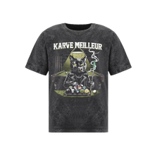 MIDNIGHT POOL CAT WASH T- SHIRT | Vintage Acid Wash Graphic Tee - Gothic Boxy Fit Streetwear Shirt
