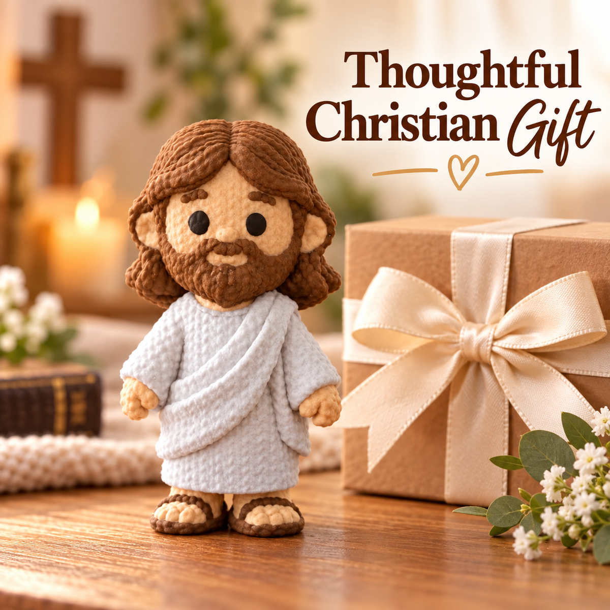 Cute Knitted Jesus Figurine – 3D Printed Crochet-Style Christian Decor