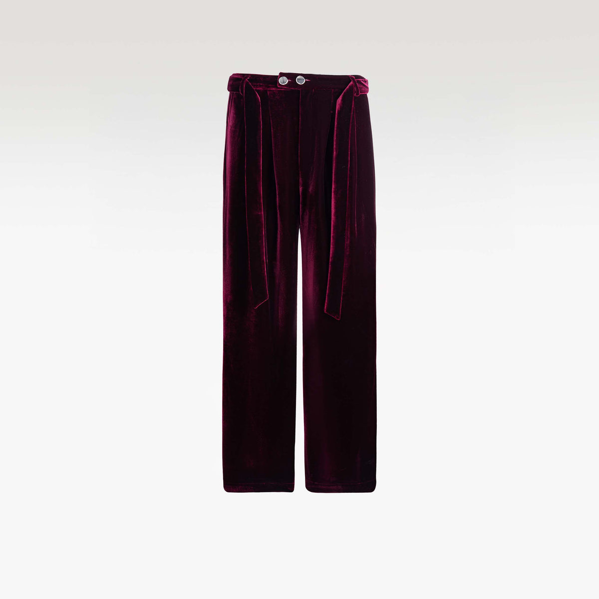 Crimson Reverie Trousers | Luxury Velvet Street Style, Signature Embroidered Decadent Bee