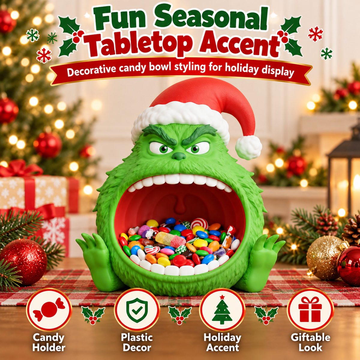 Funny Green Christmas Candy Bowl – 3D Printed Holiday Treat Holder
