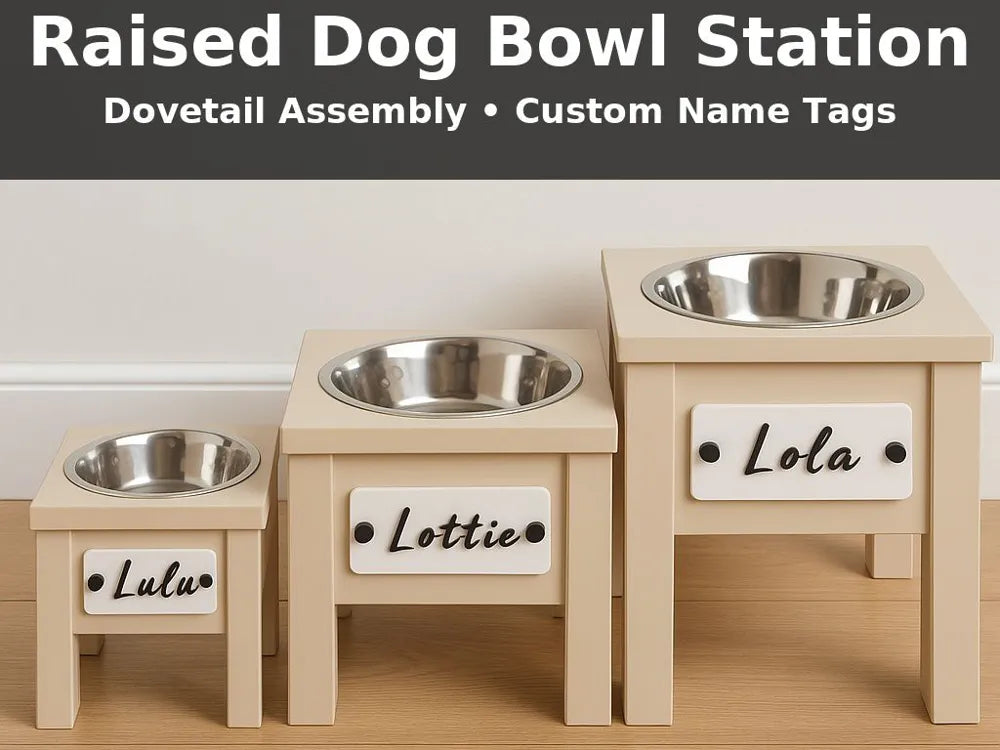 Personalized Raised Dog Bowl Station – Custom Elevated Pet Feeder with Nameplate