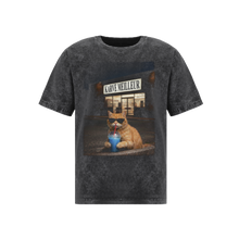 MIDNIGHT COOL CAT WASH T- SHIRT | Vintage Acid Wash Graphic Tee - Gothic Boxy Fit Streetwear Shirt