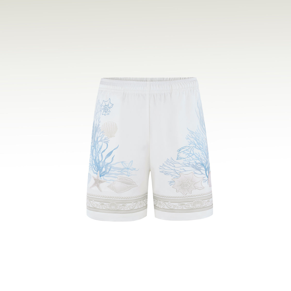 Rococo Coraline White Silk Shorts | Premium Printed Silk Taffeta White Base Ocean