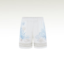 Rococo Coraline White Silk Shorts | Premium Printed Silk Taffeta White Base Ocean