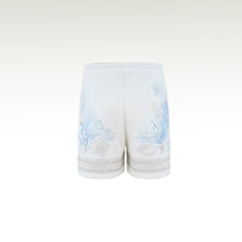 Rococo Coraline White Silk Shorts | Premium Printed Silk Taffeta White Base Ocean