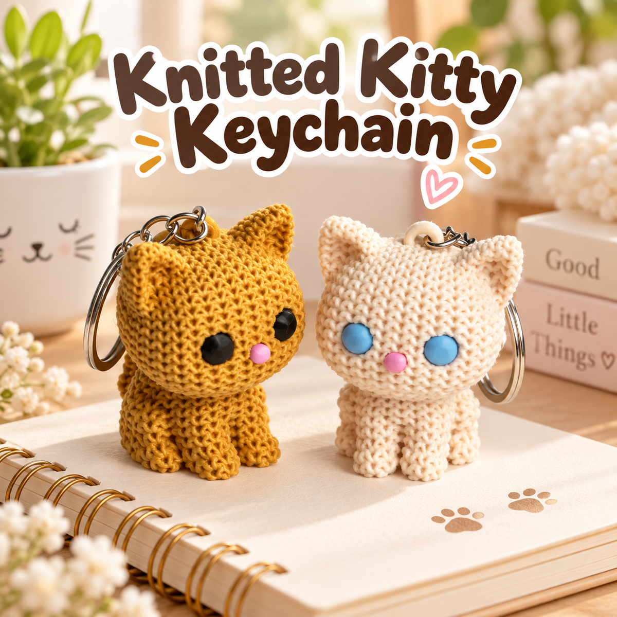 Cute Knitted Kitty Keychain – 3D Printed Crochet-Style Cat Charm