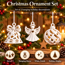 Christmas Ornaments Set of 3 – 3D Printed Bell, Angel & Spiral Bauble