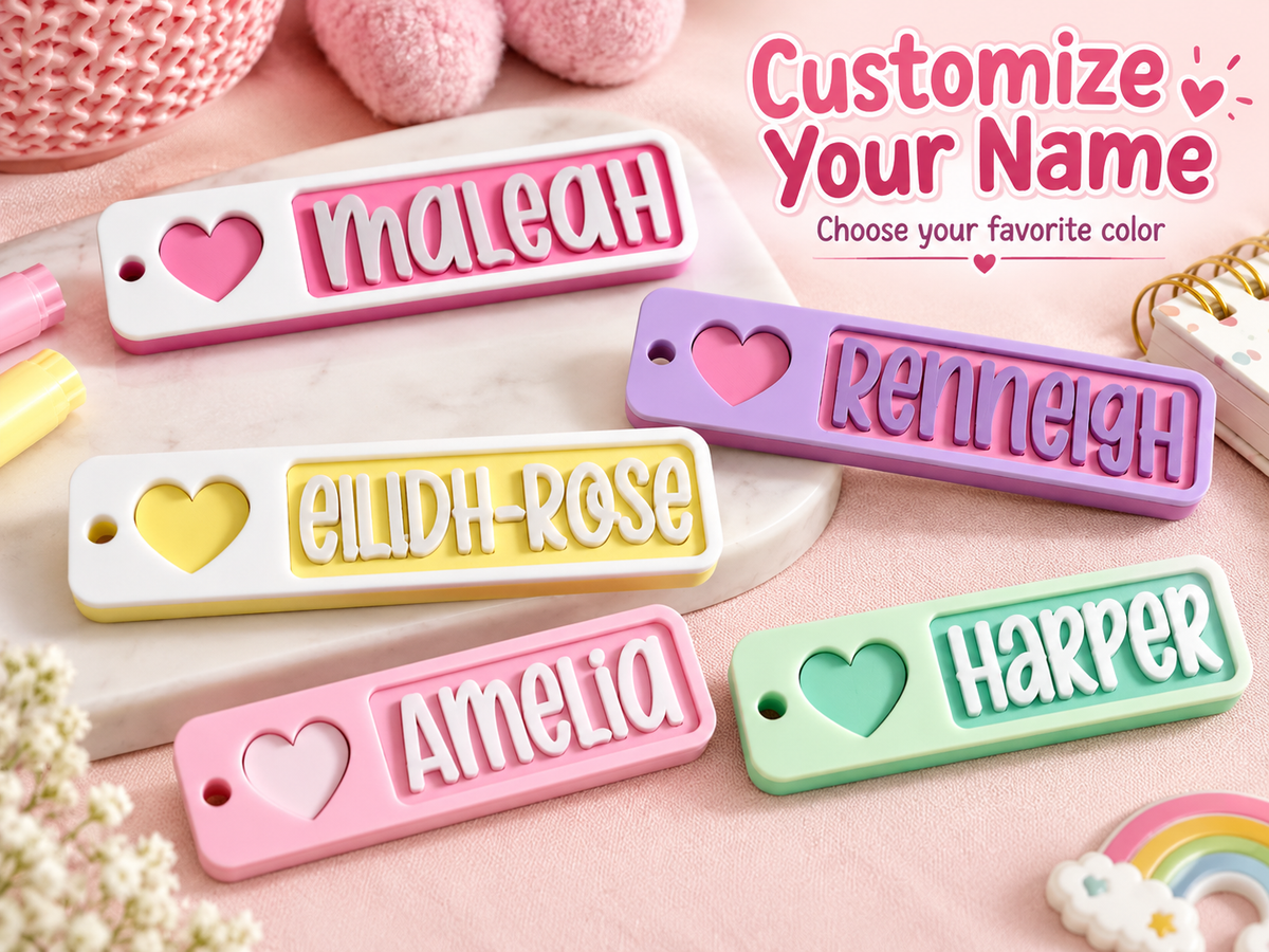 Personalized Heart Name Keychain – Custom 3D Printed Name Tag