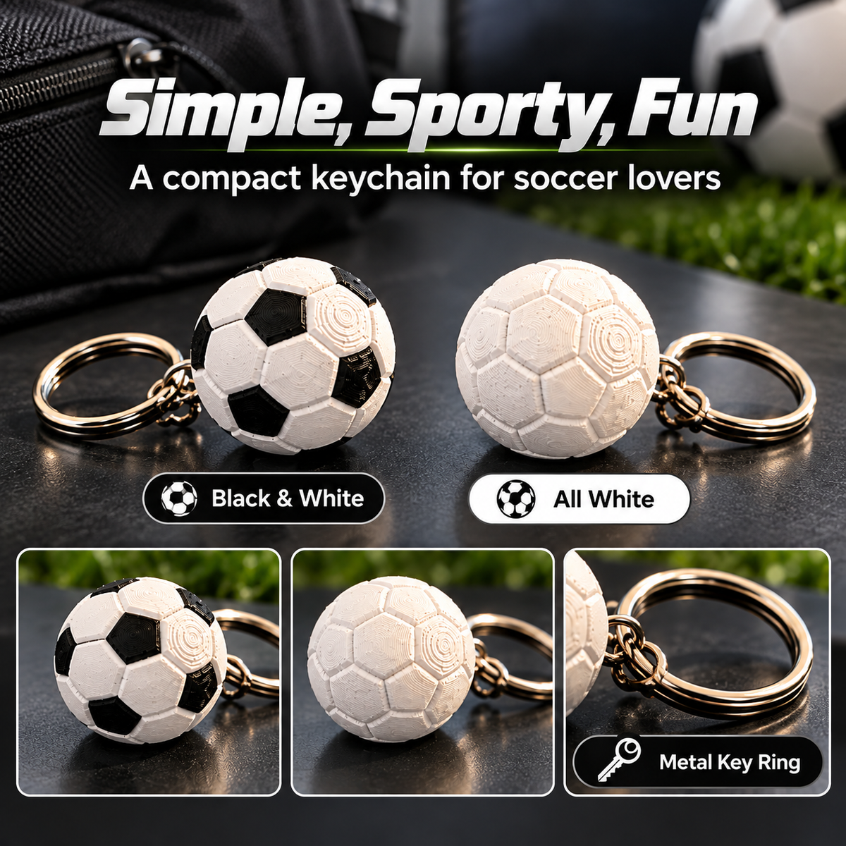 3D Printed Soccer Ball Keychain – Mini Football Keyring for Soccer Lovers