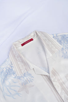 Rococo Coraline White Silk Shirt | Premium Printed Silk Taffeta White Base Ocean