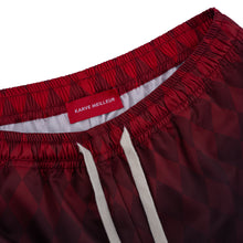 Phantom Silk Shorts | Printed Silk Taffeta - Card Iconography, Burgundy Fade