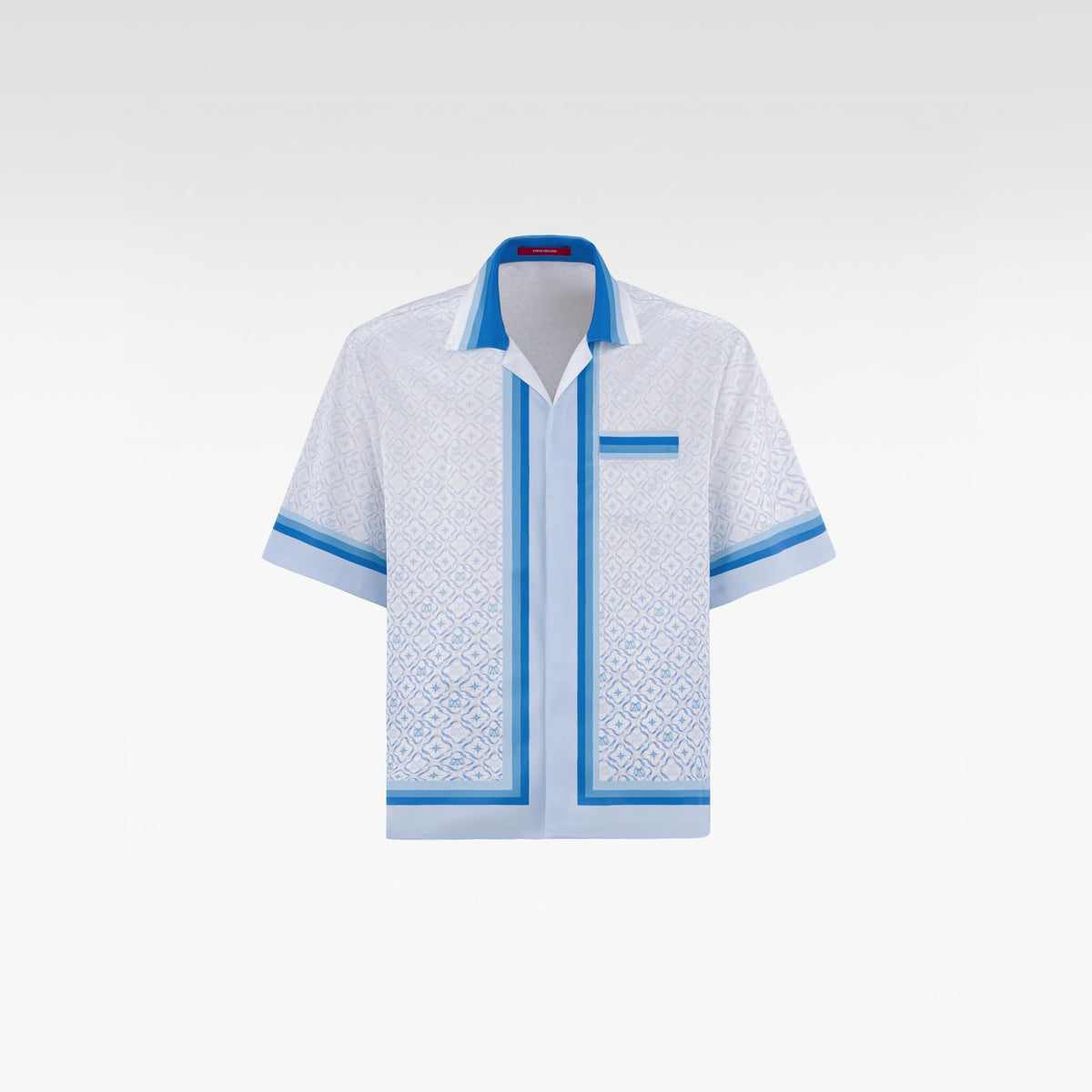 K Mania Blue Silk Shirt | Printed Silk Short-Sleeve Luxury Monogram Design