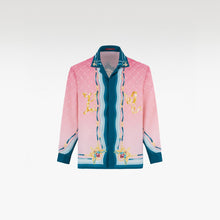 The Fancy Duke Long-Sleeve Silk Shirt | Decadent Printed Silk Taffeta Cuban Collar Jeweled Beetle