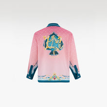 The Fancy Duke Long-Sleeve Silk Shirt | Decadent Printed Silk Taffeta Cuban Collar Jeweled Beetle