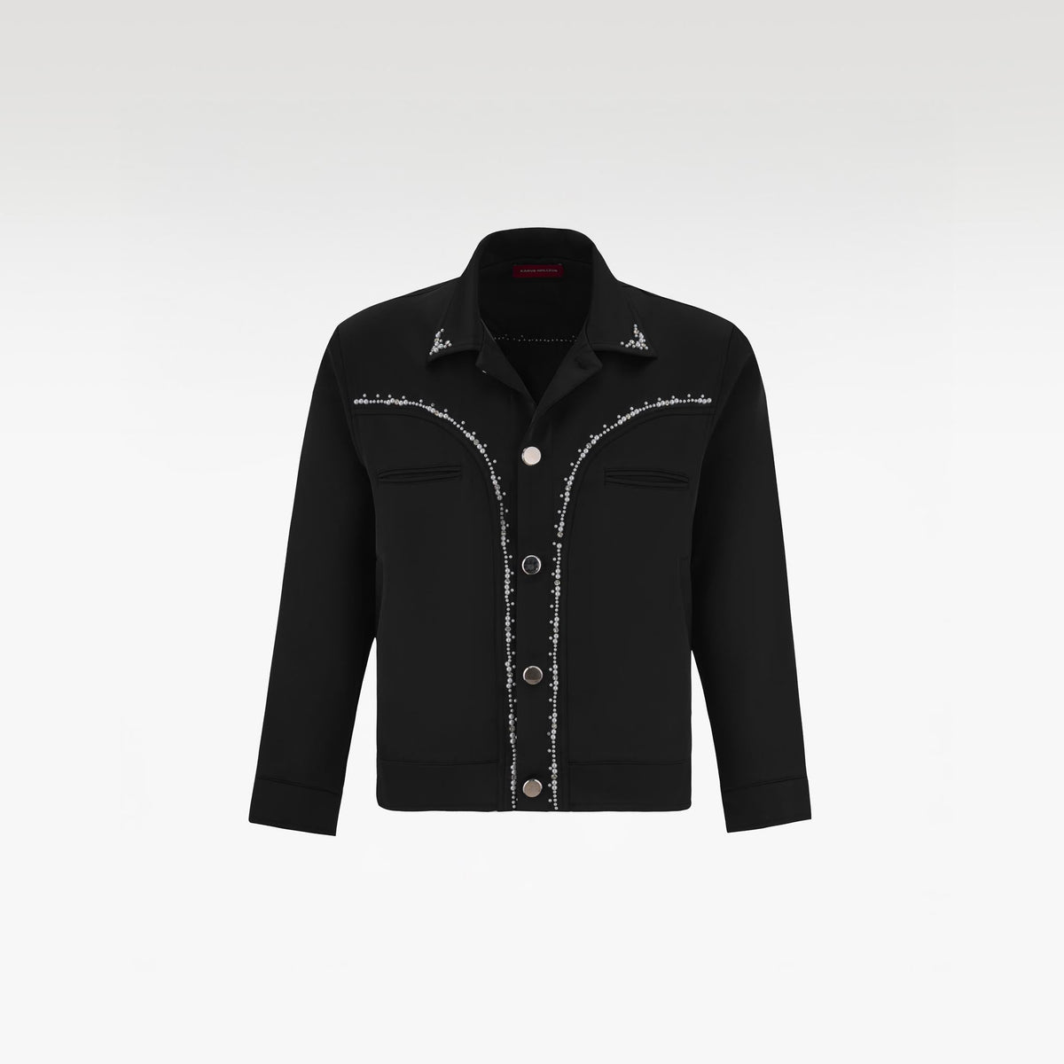 Midnight Glow Silk Jacket | Premium Black Silk Satin Pearl & Crystal Embellished