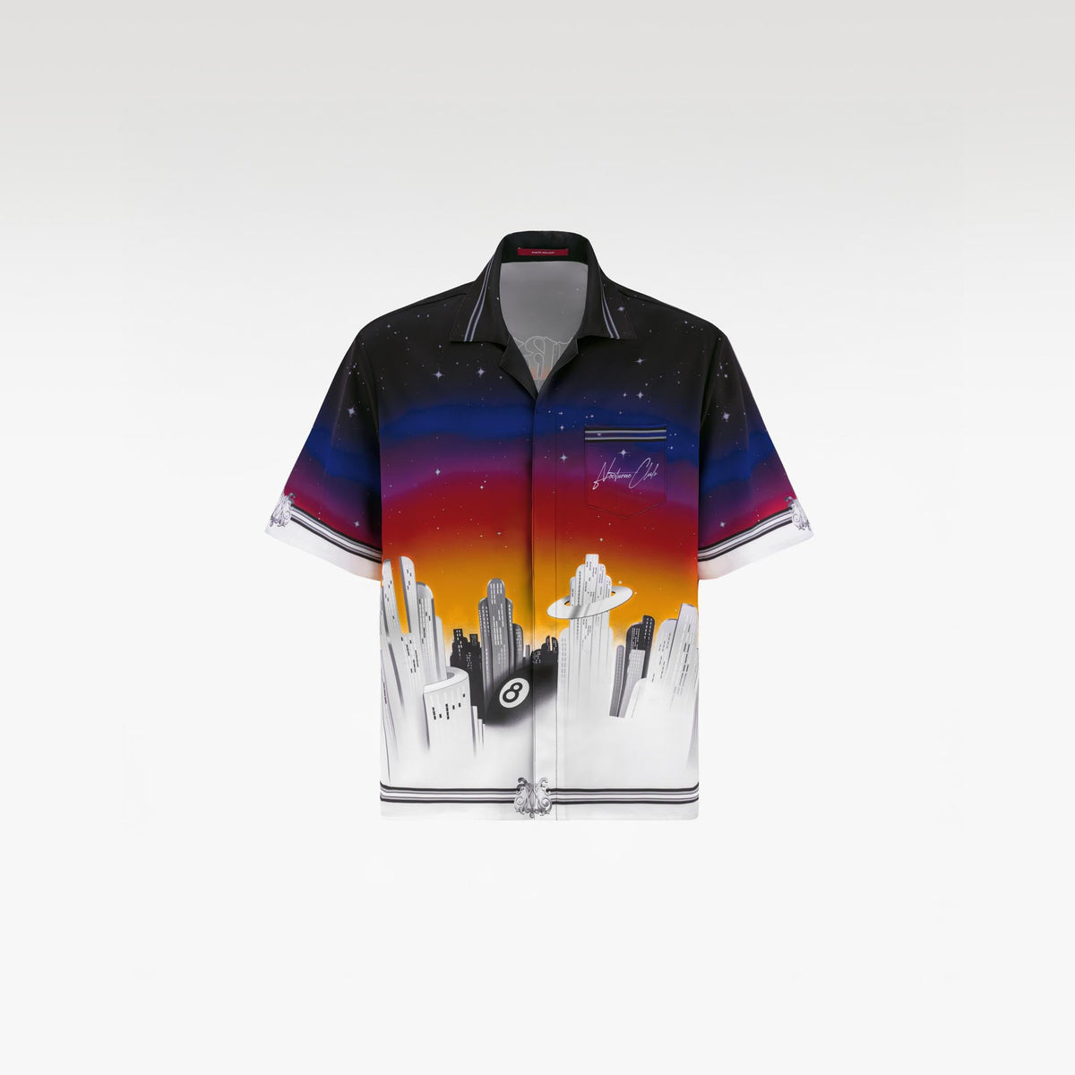 K City Silk Shirt | Printed Silk Camp Shirt Futuristic Cityscape