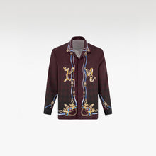 The Night Duke Long-Sleeve Silk Shirt | Designer Silk Taffeta Card Print Cuban Collar Shirt
