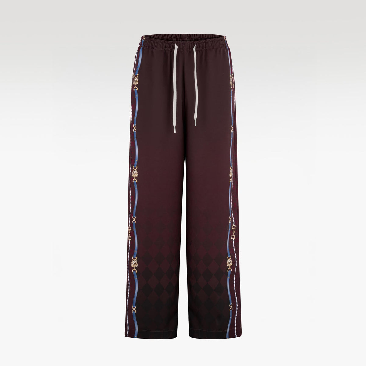 The Night Duke Silk Pants | Designer Silk Taffeta Card Print Resort Pants