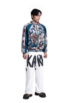 The Apex Safari Silk Bomber Jacket | Premium Satin Tropical Wildlife Print
