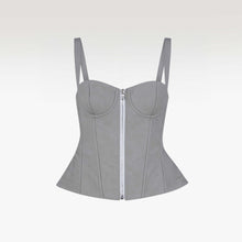 The Sovereign Peplum Corset | Premium Grey Faux Leather Structured Top