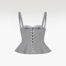 The Sovereign Peplum Corset | Premium Grey Faux Leather Structured Top