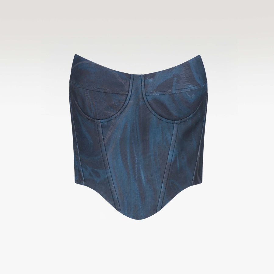 Siberian Siren Corset | Premium Cobalt Blue Iridescent Velvet Printed Corset