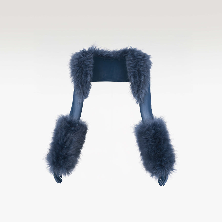 Siberian Siren Faux Fur Shrug | Premium Cobalt Blue Luxury Integrated-Glove Bolero