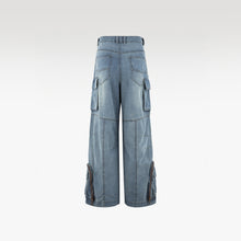 Fade Multi Zip Cargo Pants | Heavyweight Wide Leg Denim - Vintage Indigo Fade Multi-Pocket Streetwear