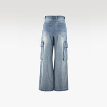 Fade Flow Cargo Pants | Streamlined Wide Leg Denim - Vintage Indigo Fade Minimalist Streetwear