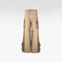 Dune Multi Zip Cargo Pants | Heavyweight Wide Leg Denim - Vintage Sand Wash Earth Tone Streetwear