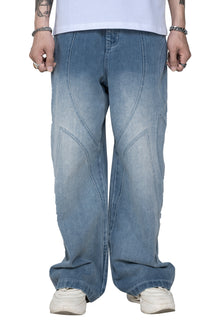 Fade ARC Jeans | Curved Paneled Wide-Leg Denim - Vintage Indigo Fade Streetwear Pants