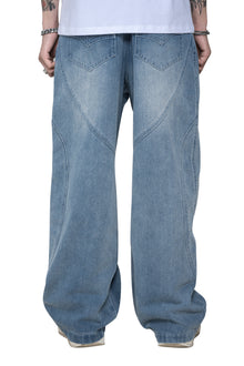 Fade ARC Jeans | Curved Paneled Wide-Leg Denim - Vintage Indigo Fade Streetwear Pants