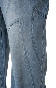 Fade ARC Jeans | Curved Paneled Wide-Leg Denim - Vintage Indigo Fade Streetwear Pants