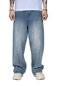 Fade Line Jeans | Architectural Paneled Wide-Leg Denim - Vintage Indigo Fade Streetwear Pants
