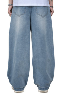 Fade Line Jeans | Architectural Paneled Wide-Leg Denim - Vintage Indigo Fade Streetwear Pants
