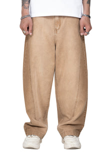 Dune Line Jeans | Wide Leg Paneled Denim - Vintage Sand Wash Earth Tone Streetwear Pants