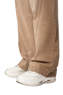 Dune Line Jeans | Wide Leg Paneled Denim - Vintage Sand Wash Earth Tone Streetwear Pants