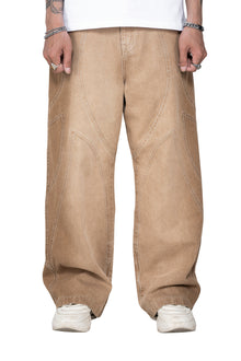 Dune ARC Jeans | Curved Paneled Wide-Leg Denim - Vintage Sand Wash Streetwear Pants