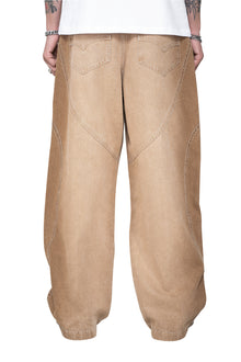 Dune ARC Jeans | Curved Paneled Wide-Leg Denim - Vintage Sand Wash Streetwear Pants