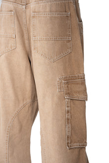 Dune Flow Cargo Pants | Streamlined Wide Leg Denim - Vintage Sand Wash Earth Tone Streetwear