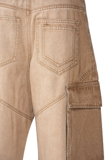 Dune Tact Zip Cargo Pants | Tactical Multi-Pocket Wide Leg Denim - Vintage Sand Wash Earth Tone Techwear