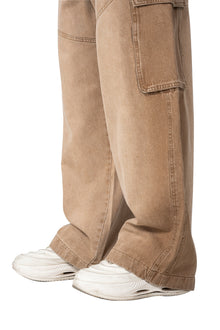 Dune Tact Zip Cargo Pants | Tactical Multi-Pocket Wide Leg Denim - Vintage Sand Wash Earth Tone Techwear