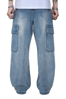 Fade Flow Cargo Pants | Streamlined Wide Leg Denim - Vintage Indigo Fade Minimalist Streetwear