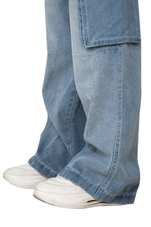 Fade Flow Cargo Pants | Streamlined Wide Leg Denim - Vintage Indigo Fade Minimalist Streetwear