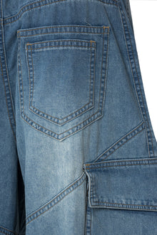 Fade Tact Zip Cargo Pants | Tactical Multi-Pocket Wide Leg Denim - Vintage Indigo Fade Urban Techwear