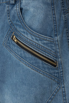Fade Tact Zip Cargo Pants | Tactical Multi-Pocket Wide Leg Denim - Vintage Indigo Fade Urban Techwear