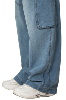 Fade Tact Zip Cargo Pants | Tactical Multi-Pocket Wide Leg Denim - Vintage Indigo Fade Urban Techwear