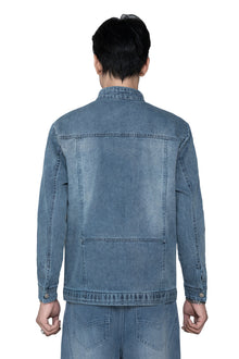 Fade Zip Denim Jacket | Vintage Indigo Fade Mock Neck - Premium Heavyweight Slim-Fit Streetwear Outerwear